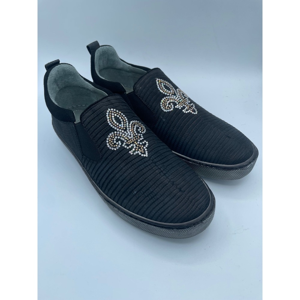 Belvedere Kane Black Genuine‎ Lizard Swarovski Crystal Fleur De Lis Shoes Mens 8